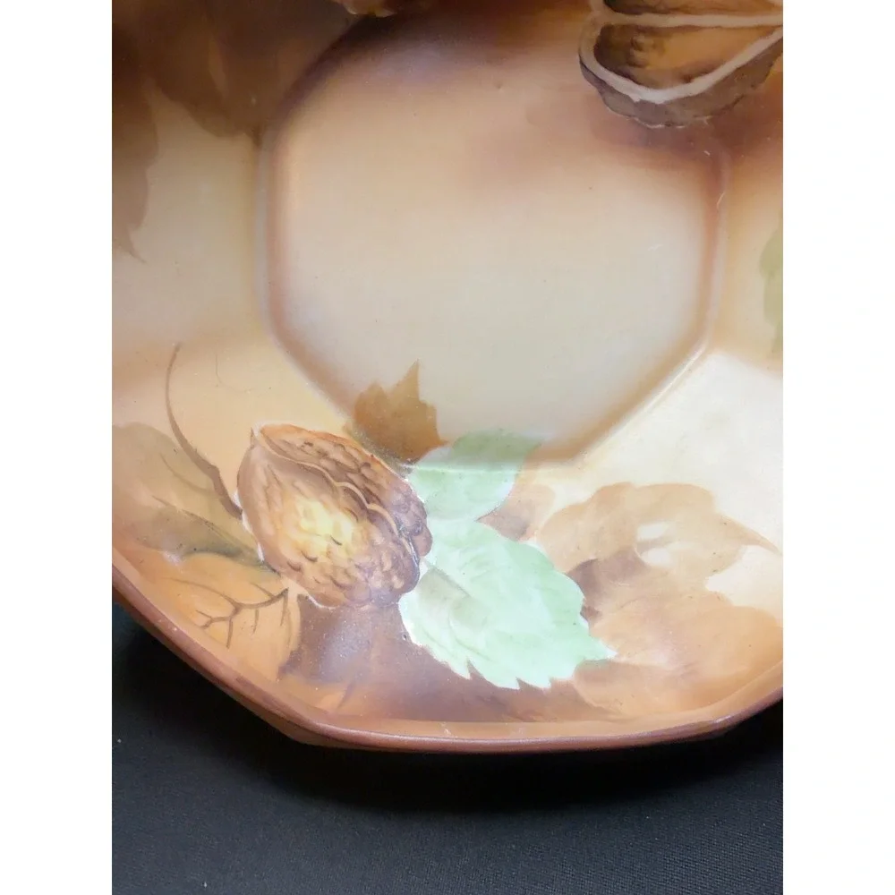 Antique Nippon Morimura Hand Painted Walnut Nut Bowl Handles Japan Porcelain
